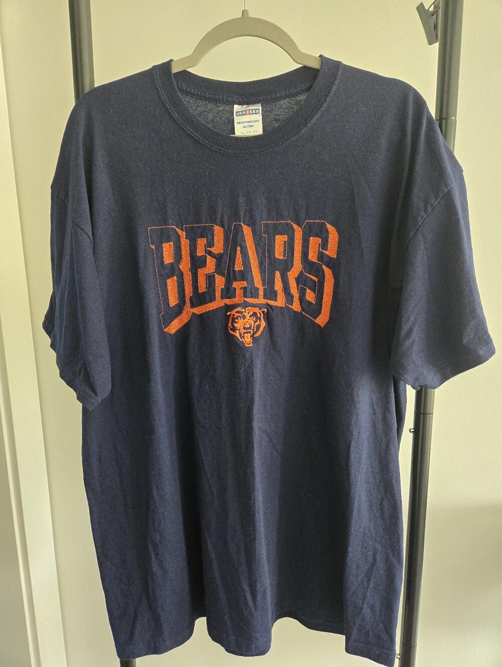 Chicago Bears Embroidered Spellout T-Shirt Navy Orange Men's 2XL Jerzees Heavy